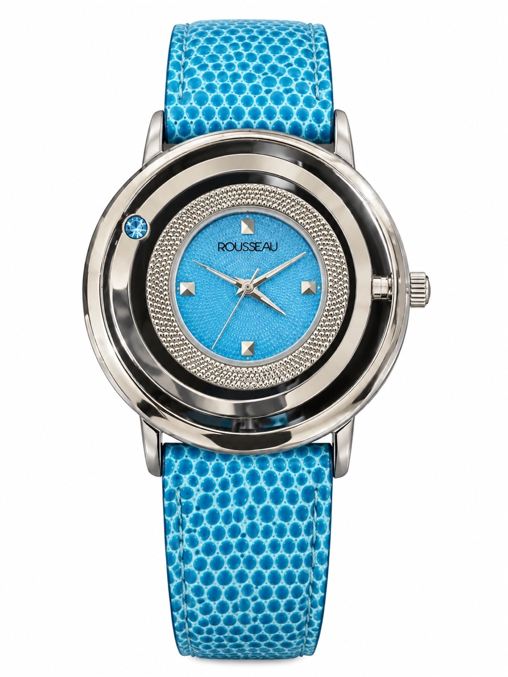 Blue Silver Rousseau New Working Genuine Leather Watch Women’s Fashion Jewelry